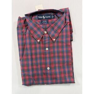 NWT Ralph Lauren Blaire L Red Tartan Plaid Button Down Shirt 100% Cotton